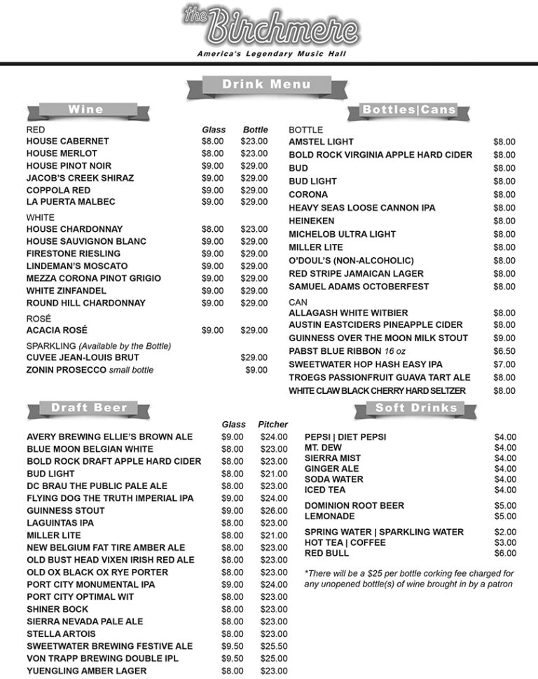 Our Menu | The Birchmere